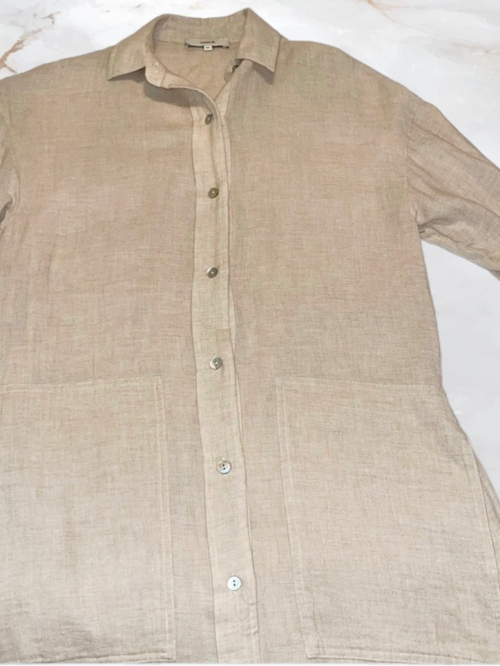 Vince Dove Oat Italian Fabric Belted Shirt Dress XS Neutral Midi Cotton Blend - Picture 6 of 12